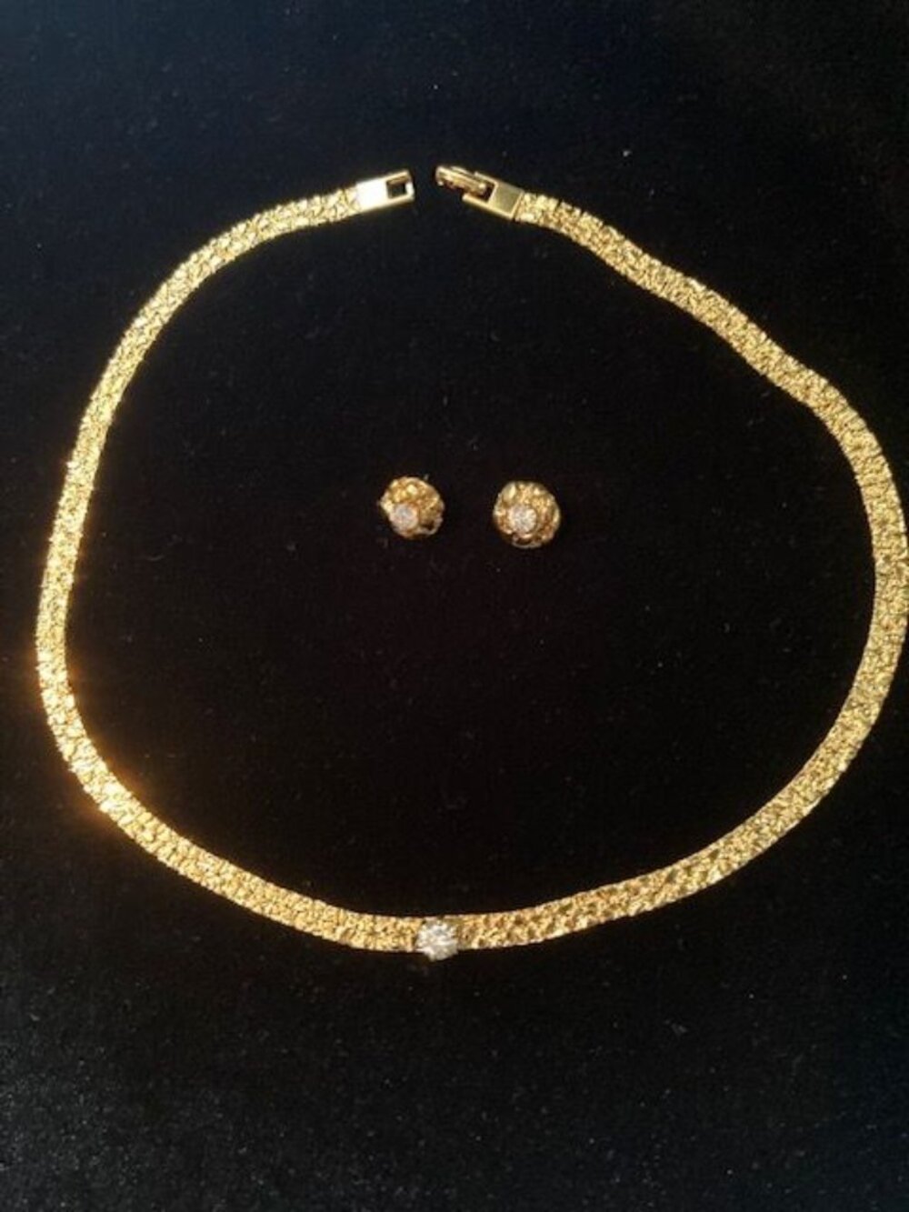Gold and Faux Diamond Necklace and Earring Set